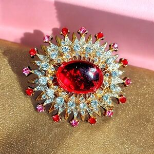 Elegant Red and Gold Brooch
